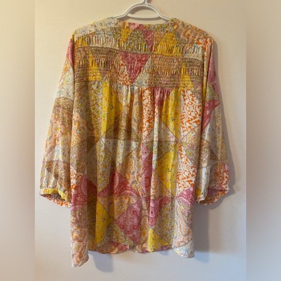 Rose & Olive Patchwork Button Front Blouse 2X - Picture 3 of 4